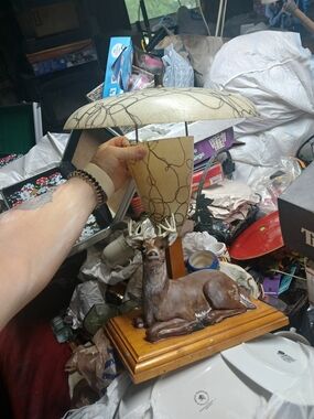 MCM Table Lamp Deer Buck Unique Fiberglass Shade Unique 18.5in Tall  Hand Painte
